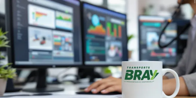 Personne des transport Bray devant son ordinateur